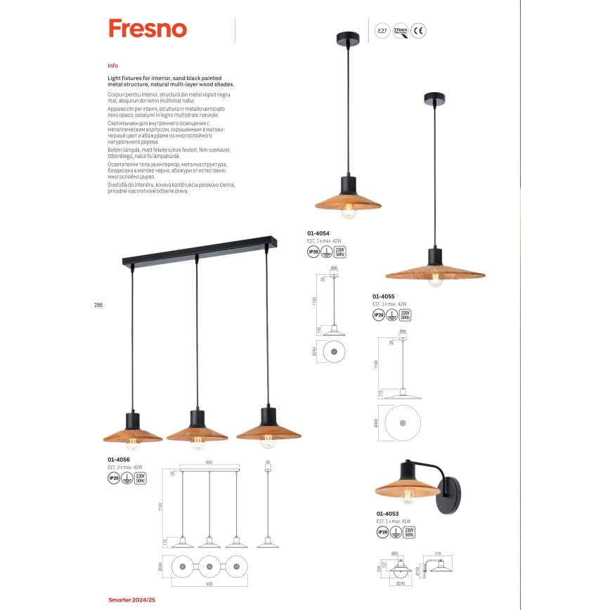 Redo 01-4055 - Ljuskrona med textilsladd FRESNO 1xE27/42W/230V diameter 40 cm