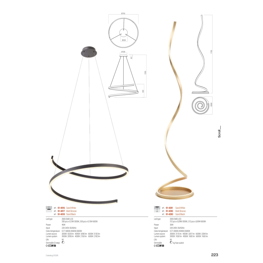 Redo 01-4281 - LED-dimbar golvlampa SCROLL LED/30W/230V 3000K/4000K/6000K CRI 90 vit