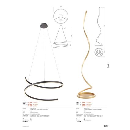 Redo 01-4282 - Dimbar LED-golvlampa SCROLL LED/30W/230V 3000K/4000K/6000K CRI 90 guldfärgad
