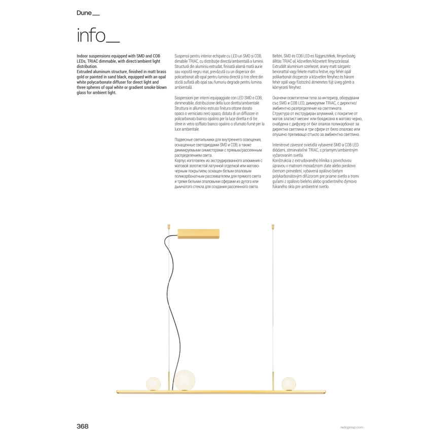 Redo 01-4301 - LED-dimmbar hänglampa på vajer DUNE LED/48W/230V 3000K CRI 90 vit/guld