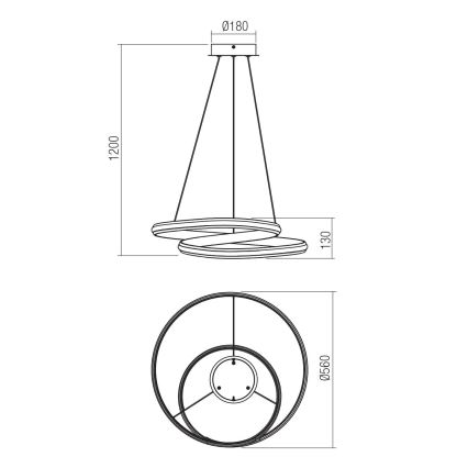 Redo 01-4362 - LED-dimbar ljuskrona med vajerupphängning TORSION LED/40W/230V 2700/3000/4000K CRI 90 Ø56 cm svart