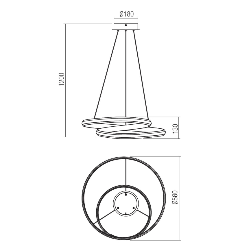 Redo 01-4362 - LED-dimbar ljuskrona med vajerupphängning TORSION LED/40W/230V 2700/3000/4000K CRI 90 Ø56 cm svart