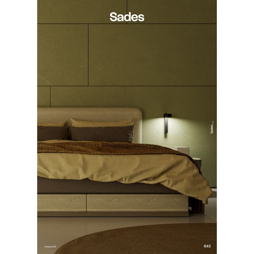 Redo 01-4643 - LED-vägglampa SADES LED/6W/230V CRI 90 USB svart