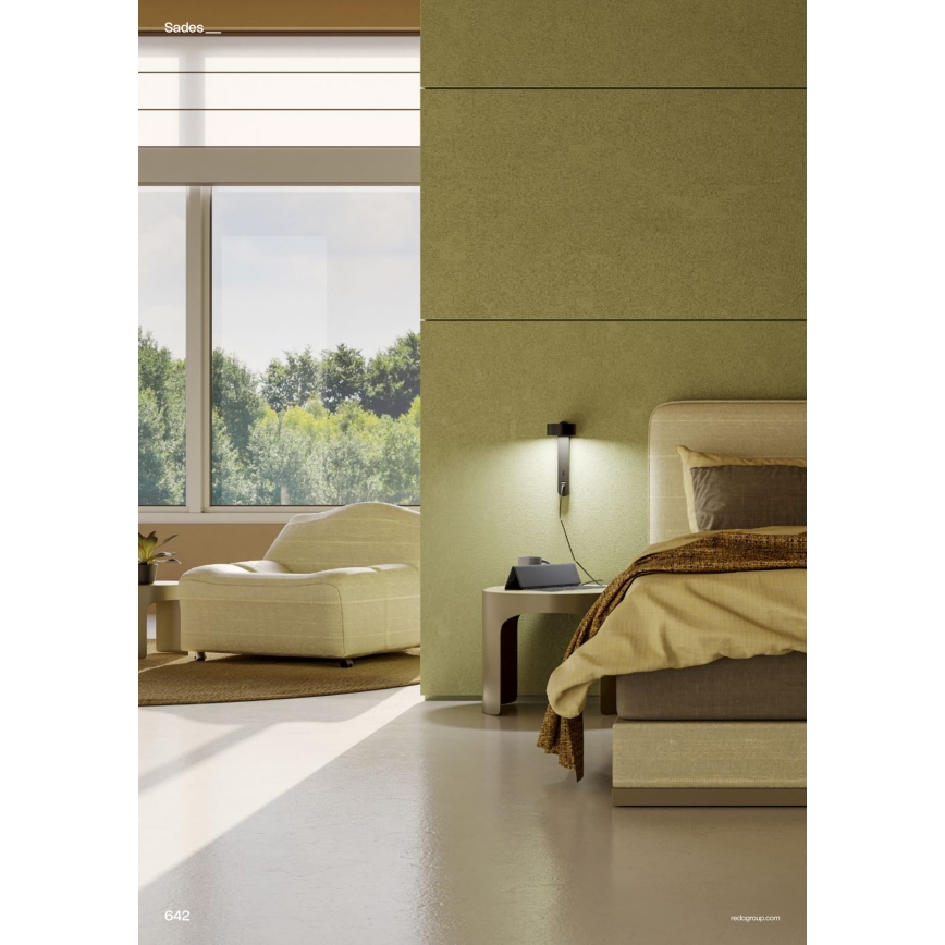 Redo 01-4643 - LED-vägglampa SADES LED/6W/230V CRI 90 USB svart