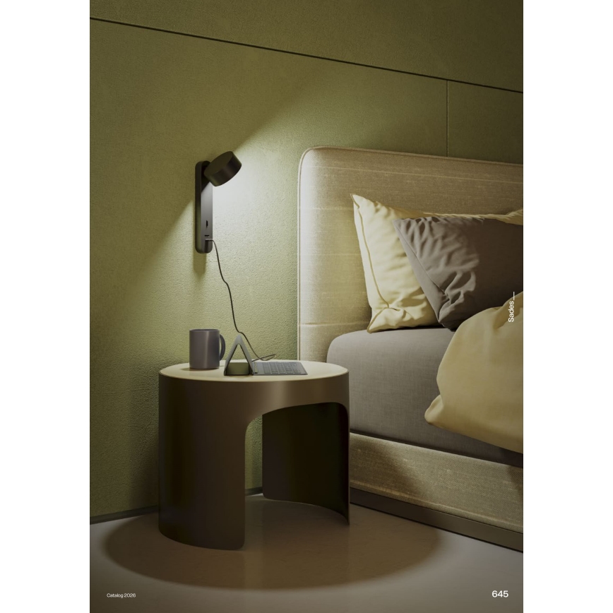 Redo 01-4643 - LED-vägglampa SADES LED/6W/230V CRI 90 USB svart