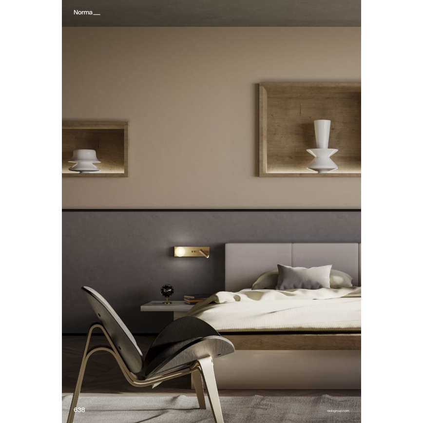 Redo 01-4661 - LED vägglampa NORMA LED/5W/230V + LED/3W CRI 90 USB vit/guld