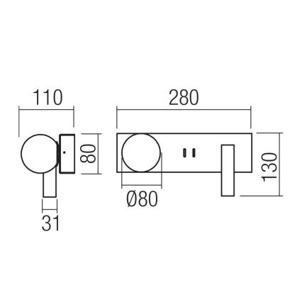 Redo 01-4661 - LED vägglampa NORMA LED/5W/230V + LED/3W CRI 90 USB vit/guld