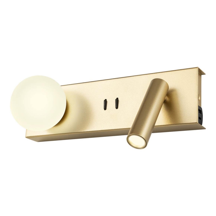 Redo 01-4661 - LED vägglampa NORMA LED/5W/230V + LED/3W CRI 90 USB vit/guld