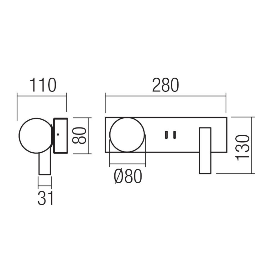 Redo 01-4663 - LED-väggarmatur NORMA LED/5W/230V + LED/3W CRI 90 USB vit/svart