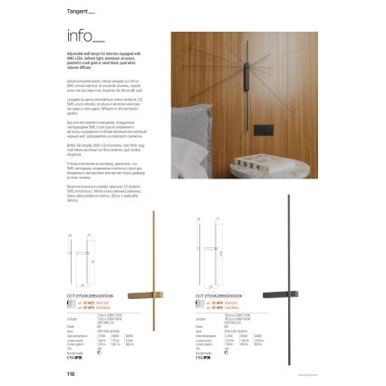 Redo 01-4675 - LED-vägglampa TANGENT LED/9W/230V 2700/2850/3000K CRI 90 svart