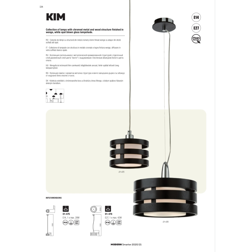 Redo 01-627 - Taklampa på stång KIM 4xE14/28W/230V blankkrom/svart