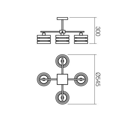 Redo 01-627 - Taklampa på stång KIM 4xE14/28W/230V blankkrom/svart