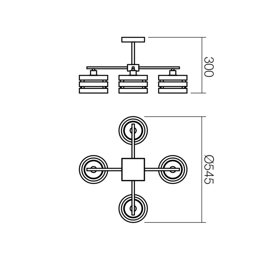 Redo 01-627 - Taklampa på stång KIM 4xE14/28W/230V blankkrom/svart