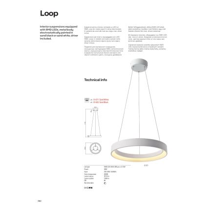 Redo 01-671 - LED ljuskrona med textilsladd LOOP LED/38W/230V diameter 45 cm vit