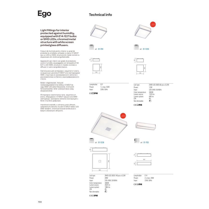 Redo 01-703 - Badrumsvägglampa EGO 2xE14/28W/230V 36 cm IP44 blank krom