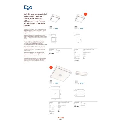 Redo 01-704 - Badrum takbelysning EGO 1xE27/52W/230V 18x18 cm IP44