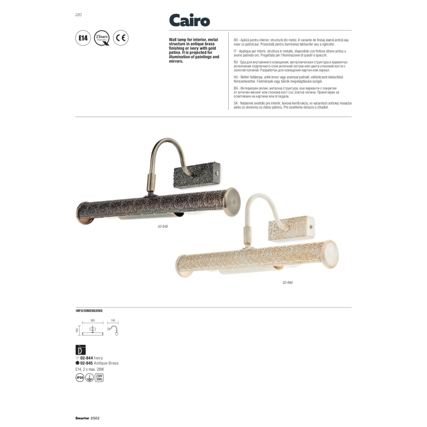 redo 02-845 - bildljus CAIRO 2xE14/28W/230V