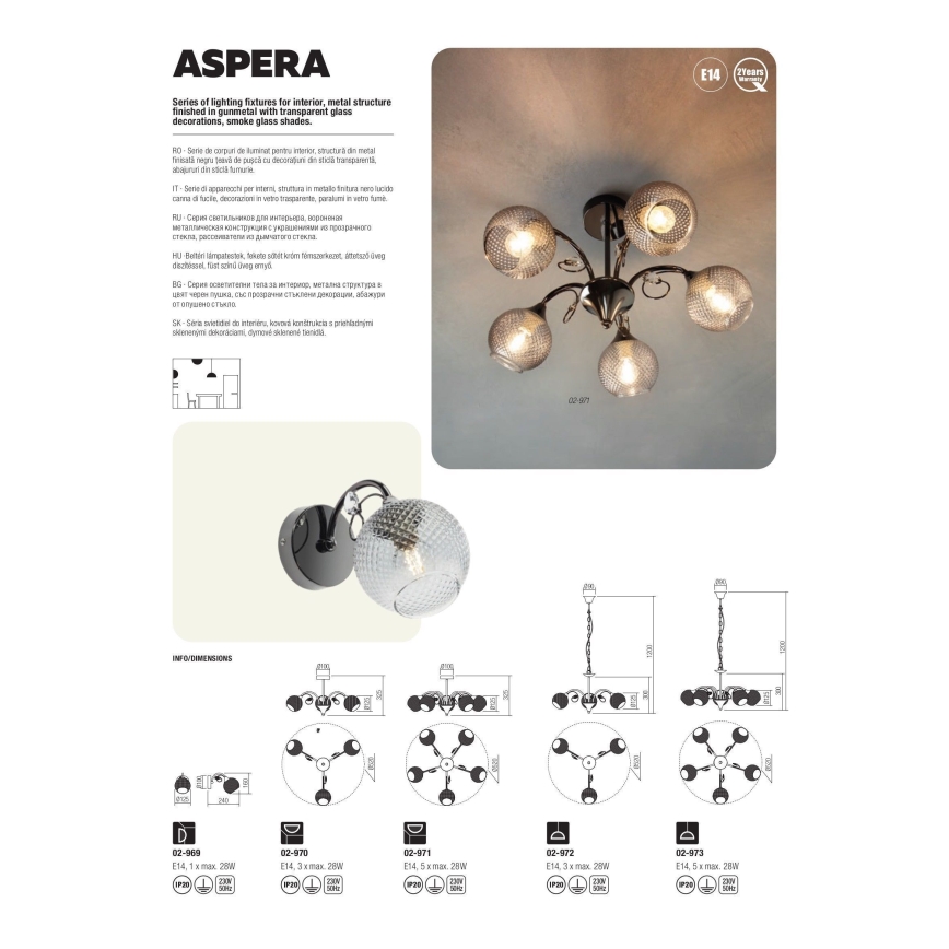 Redo 02-971 - Pendelkrona ASPERA 5xE14/28W/230V svart
