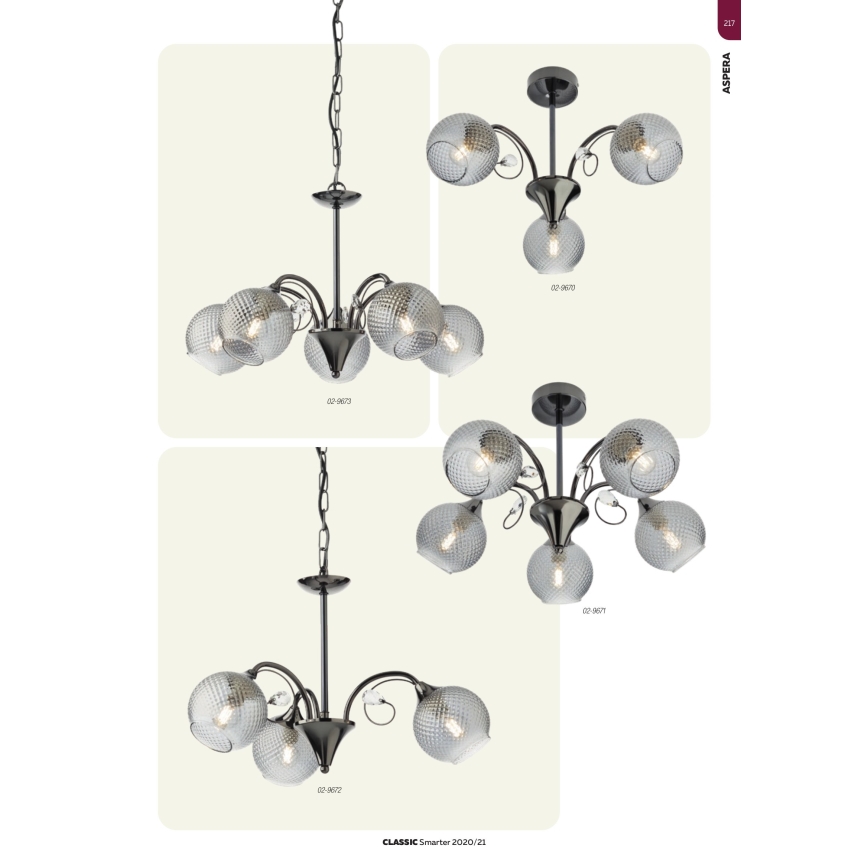 Redo 02-972 - Kronlampa ASPERA med kedja, 3xE14/28W/230V, Ø 52 cm, svart