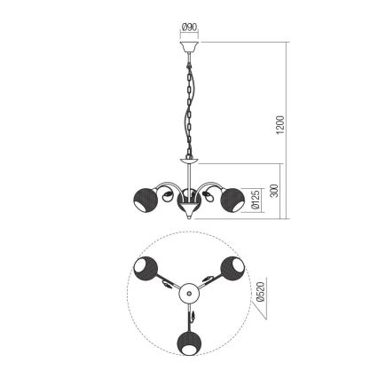 Redo 02-972 - Kronlampa ASPERA med kedja, 3xE14/28W/230V, Ø 52 cm, svart