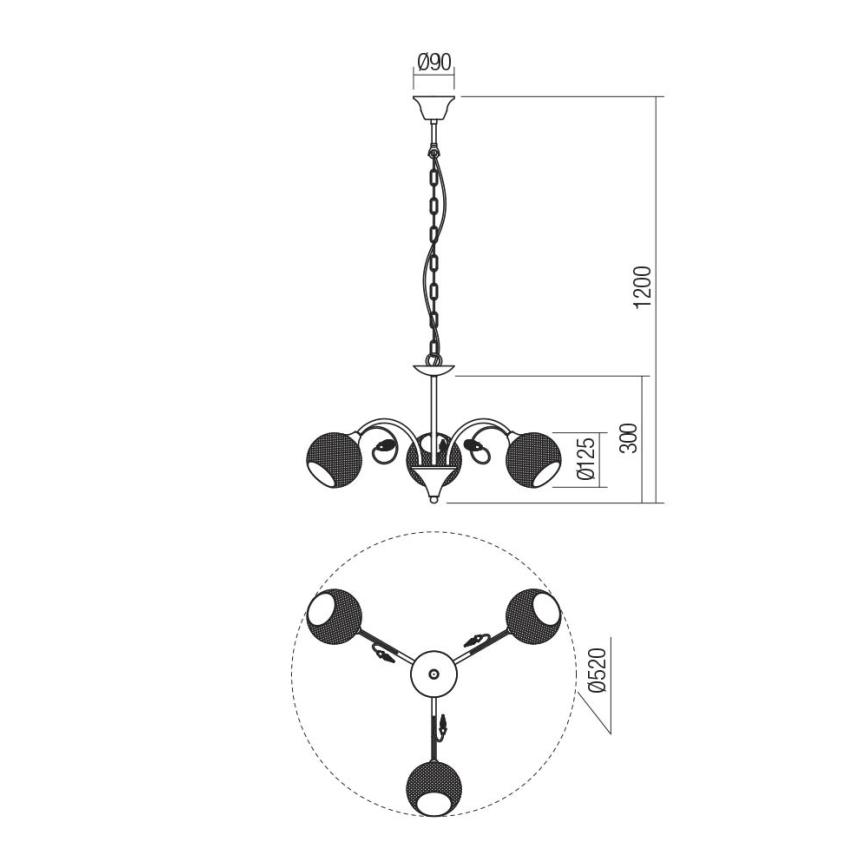 Redo 02-972 - Kronlampa ASPERA med kedja, 3xE14/28W/230V, Ø 52 cm, svart