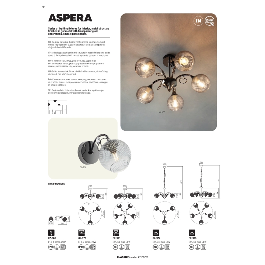 Redo 02-973 - Ljuskrona på kedja ASPERA 5xE14/28W/230V svart