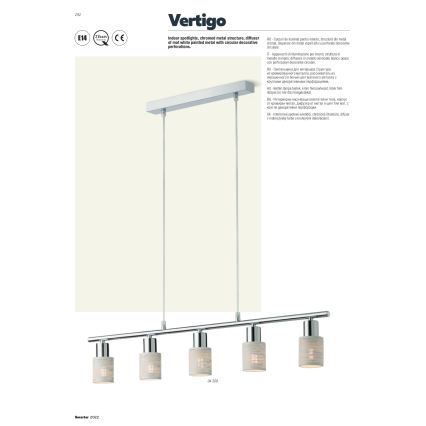 Redo 04-509 - Pendellampa VERTIGO med vajerupphängning 5xE14/28W/230V blank krom/vit