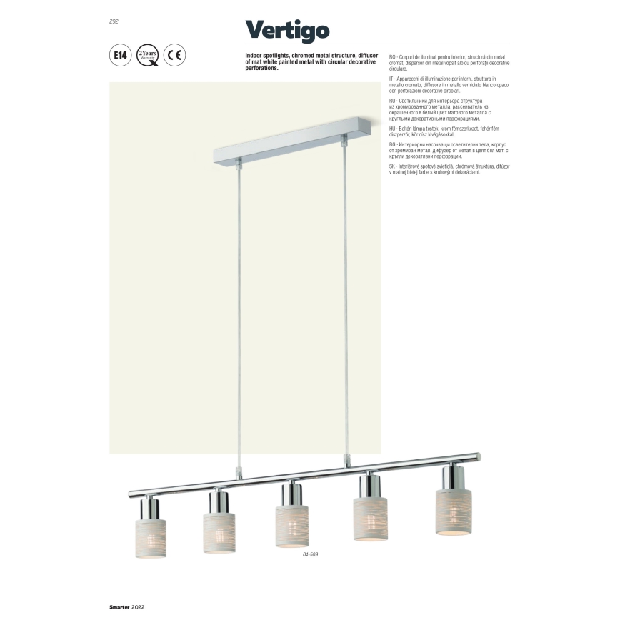 Redo 04-509 - Pendellampa VERTIGO med vajerupphängning 5xE14/28W/230V blank krom/vit