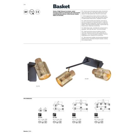 Redo 04-522 - Fäst ljuskrona BASKET 4xE27/42W/230V brons