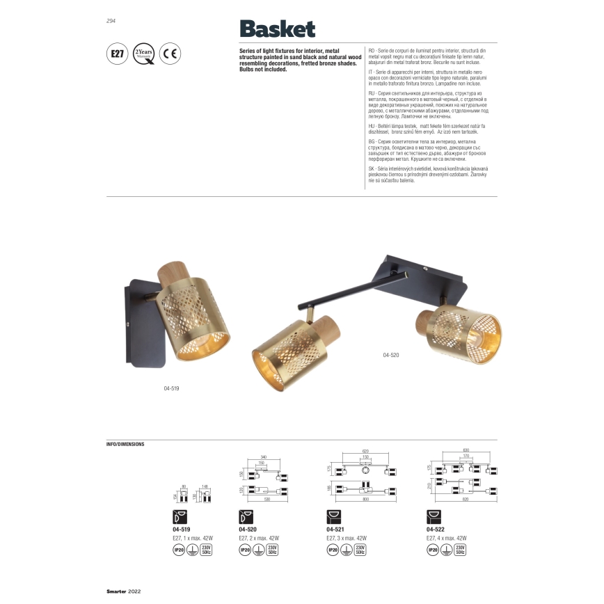 Redo 04-522 - Takmonterad taklampa BASKET 4xE27/42W/230V brons