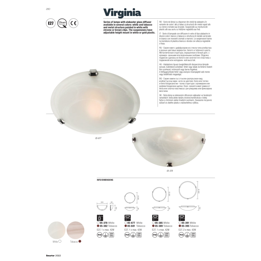 Redo 05-391 - Taklampa VIRGINIA 2xE27/42W/230V diameter 40 cm
