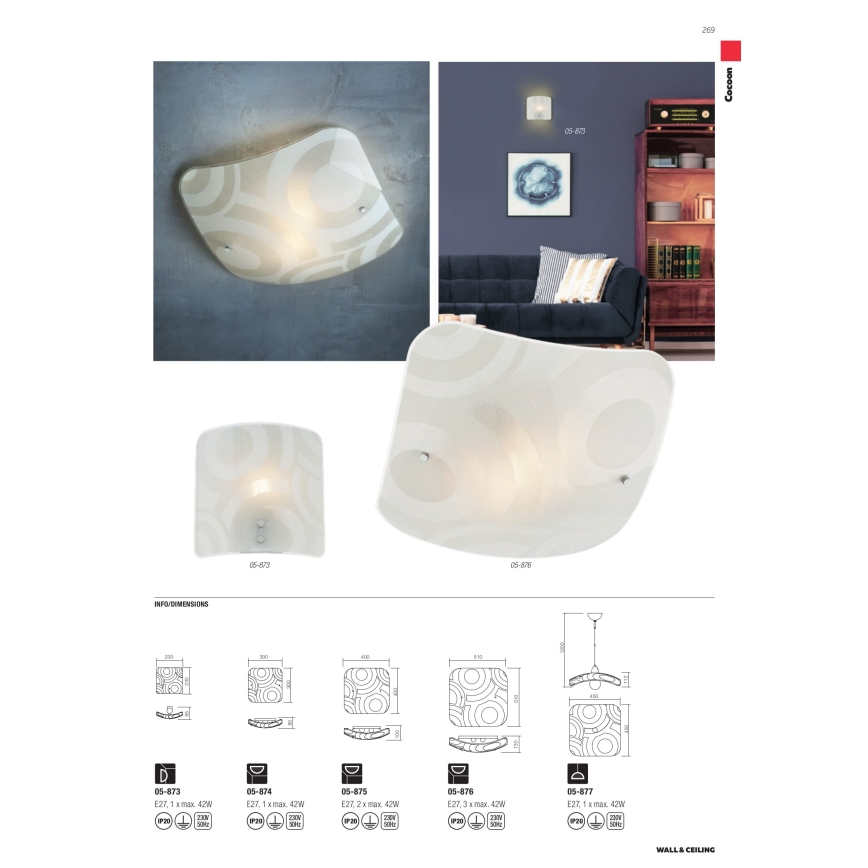 Redo 05-877 - Pendellampa COCOON på sladd 1xE27/42W/230V krämvit