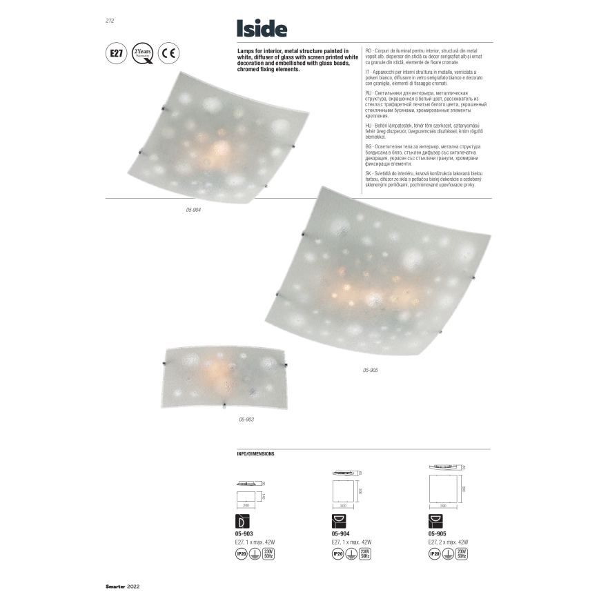 Redo 05-905 - Taklampa ISIDE 2xE27/42W/230V 39x39 cm klar