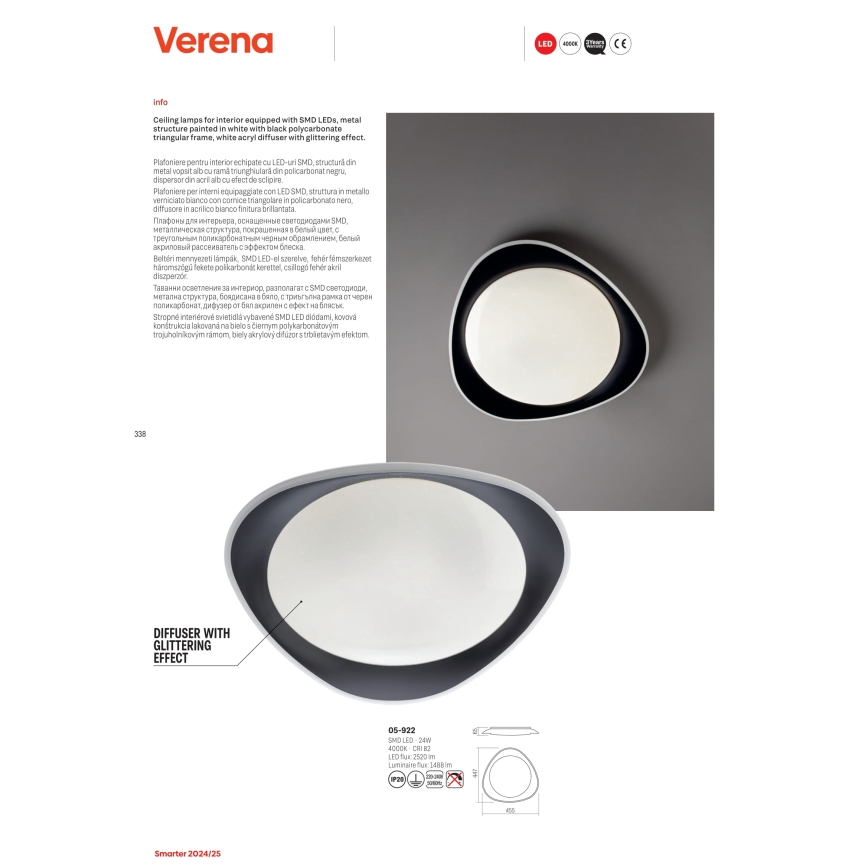 Redo 05-922 - LED taklampa VERENA LED/24W/230V antracit