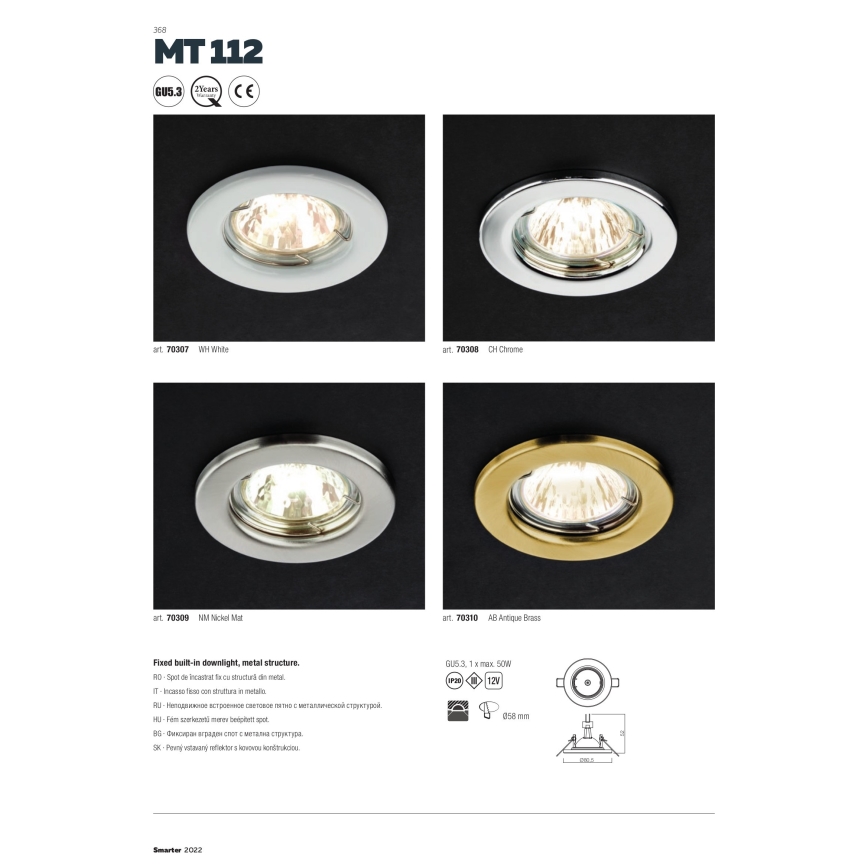 Redo 70307 - Infälld lampa MT 1xGU5,3/50W/12V vit
