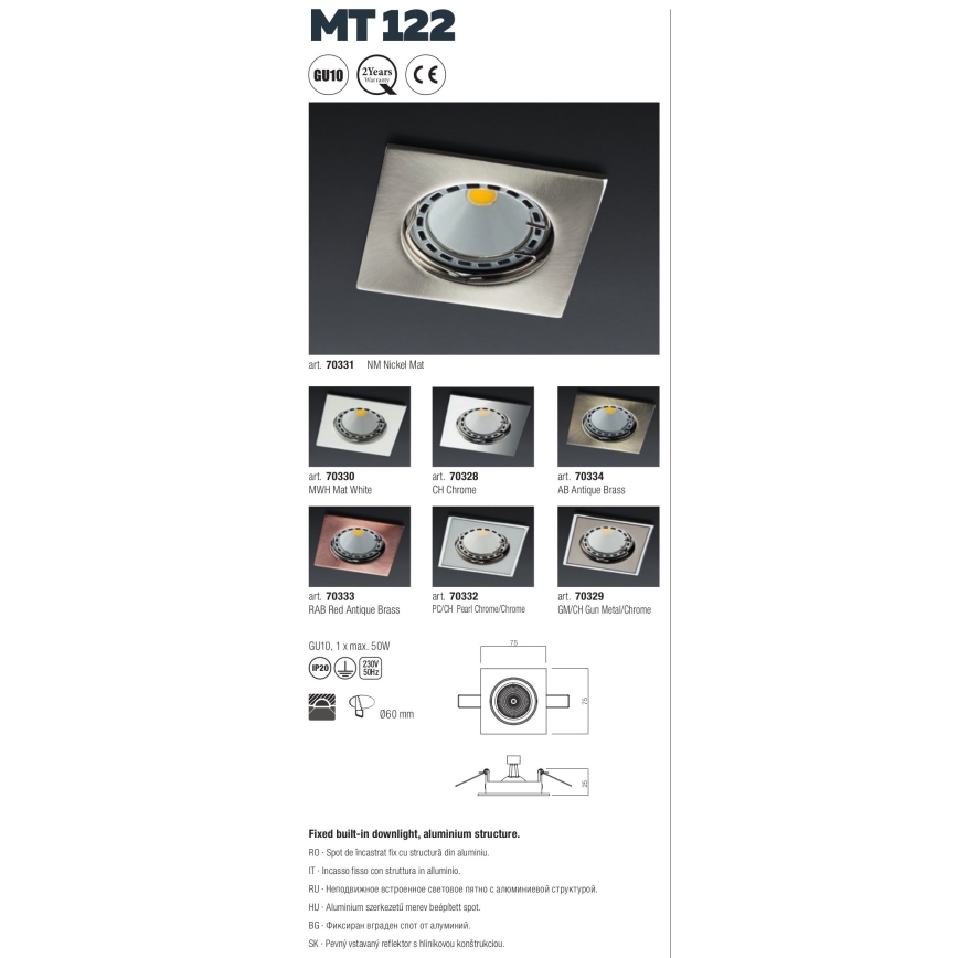 Redo 70328 - Infälld taklampa MT 1xGU10/50W/12V