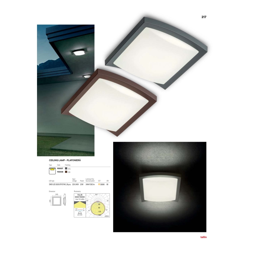 Redo 90007 - LED taklampa för utomhusbruk TALLIN LED/21W/230V 24,5x24,5 cm IP54 antracit