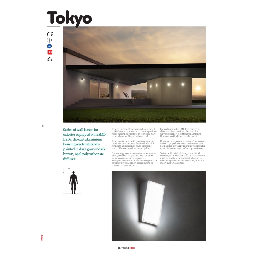 redo 90015 - LED Utomhus Väggbelysning TOKYO LED/12W/230V IP54