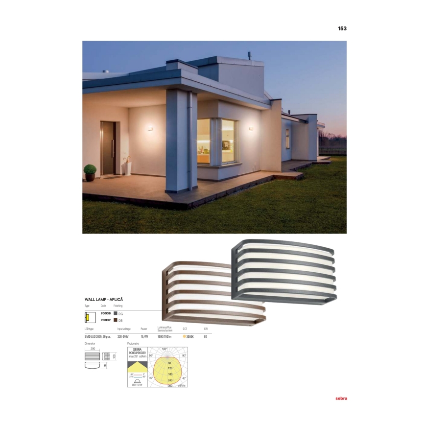 redo 90038 - Utomhus LED Väggbelysning SEBRA LED/15W/230V IP54