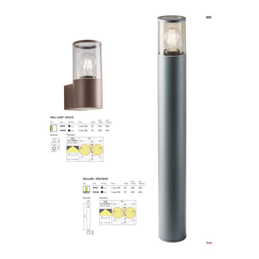 redo 90047 - Utomhus Väggbelysning  FRED 1xE27/20W/230V IP54