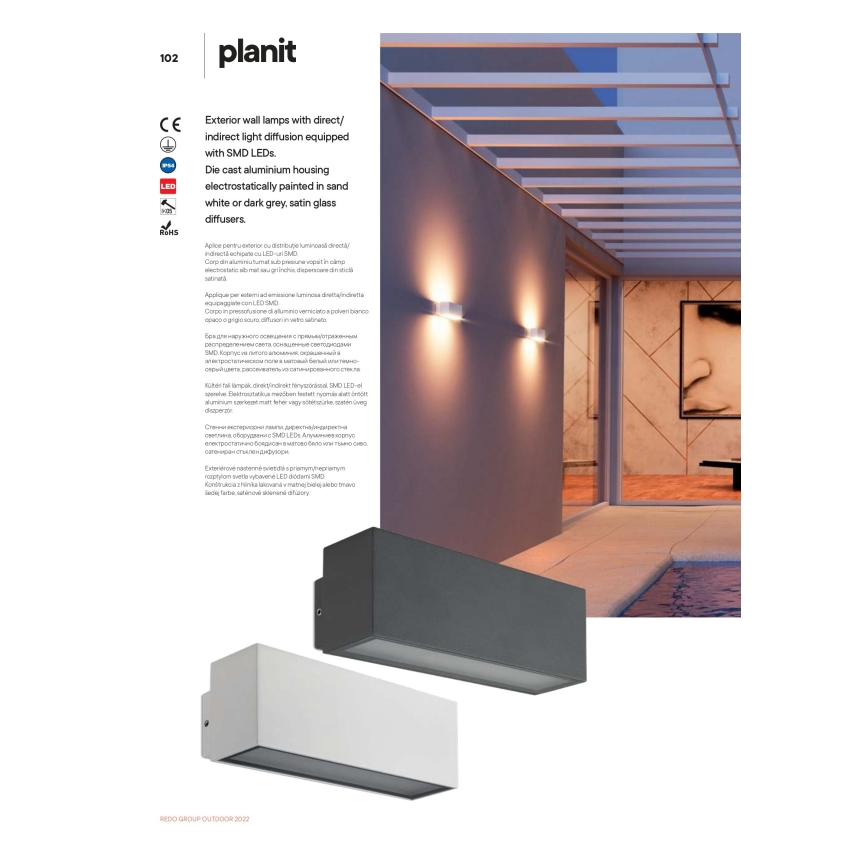 Redo 90095 - LED utomhusvägglampa PLANIT LED/10W/230V 3000K IP54 vit