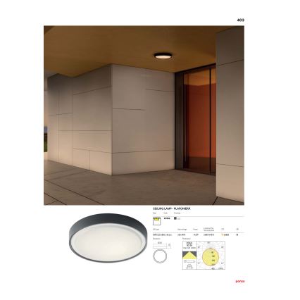 Redo 90156 - LED taklampa för utomhusbruk PONZA LED/18W/230V diameter 30 cm IP65