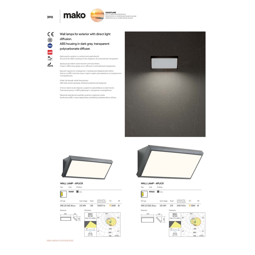 redo 90159 - LED Utomhus Väggbelysning MAKO 1xLED/12W/230V IP65