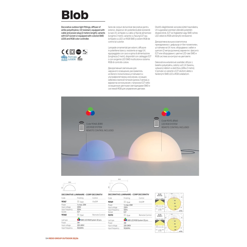 Redo 90167 - Utomhuslampa BLOB 1xE27/23W/230V Ø 38 cm IP65 vit