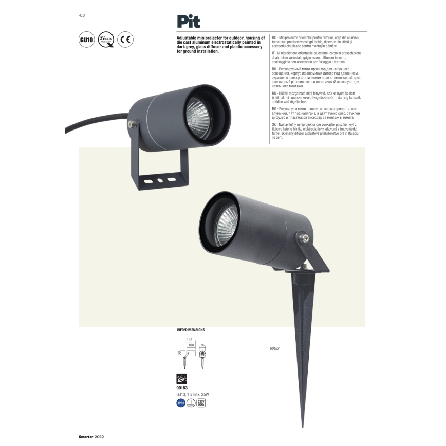 Redo 90183 - Utomhuslampa PIT 1xGU10/35W/230V IP65