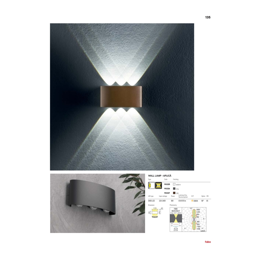 Redo 90226 - LED vägglampa för utomhusbruk FABO LED/6W/230V 3000K IP54 grå