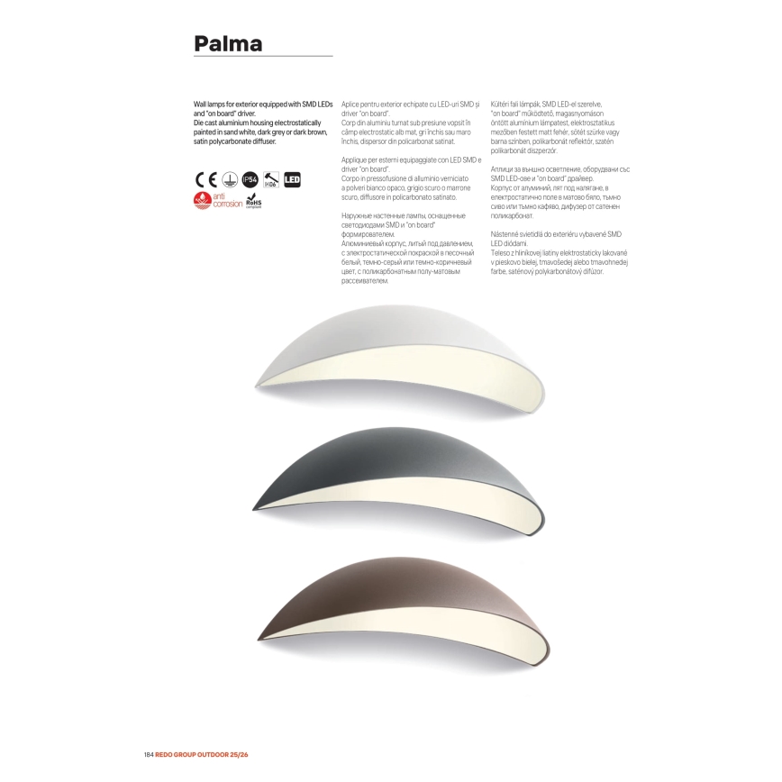 Redo 90235 - LED utomhusvägglampa PALMA LED/18W/230V 3000K IP54 antracit