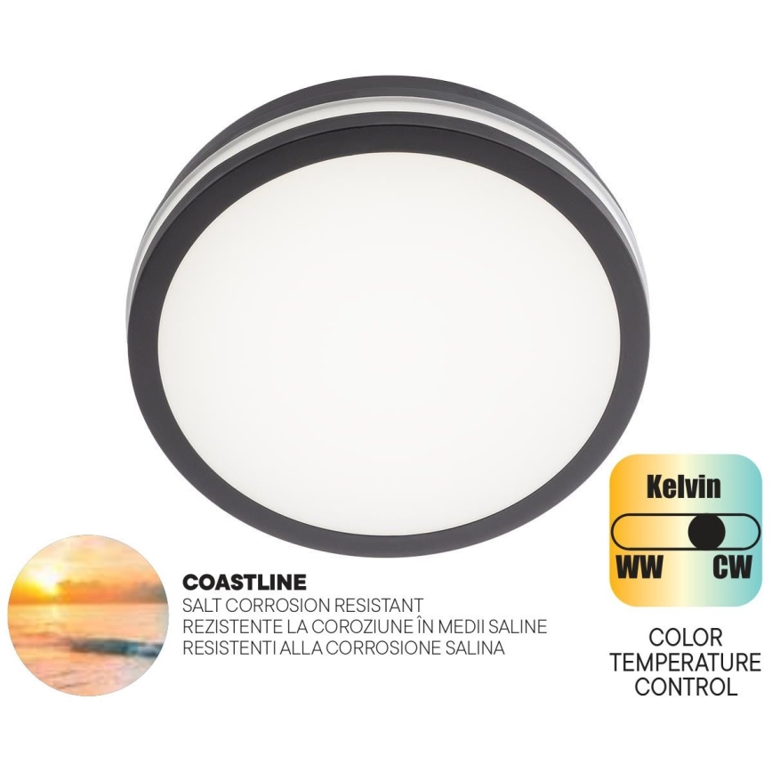 Redo 90286 - LED taklampa för utomhusbruk ISOLA LED/24W/230V diameter 26 cm 3000/4000/6500K IP54 antracit