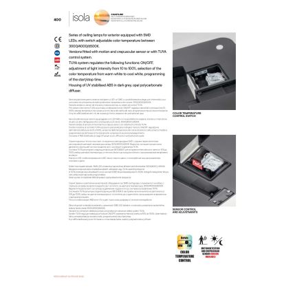 Redo 90288 - LED taklampa för utomhusbruk ISOLA LED/24W/230V 26x26 cm 3000/4000/6500K IP54 antracit