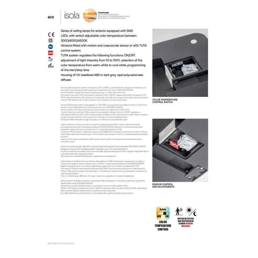 Redo 90288 - LED taklampa för utomhusbruk ISOLA LED/24W/230V 26x26 cm 3000/4000/6500K IP54 antracit